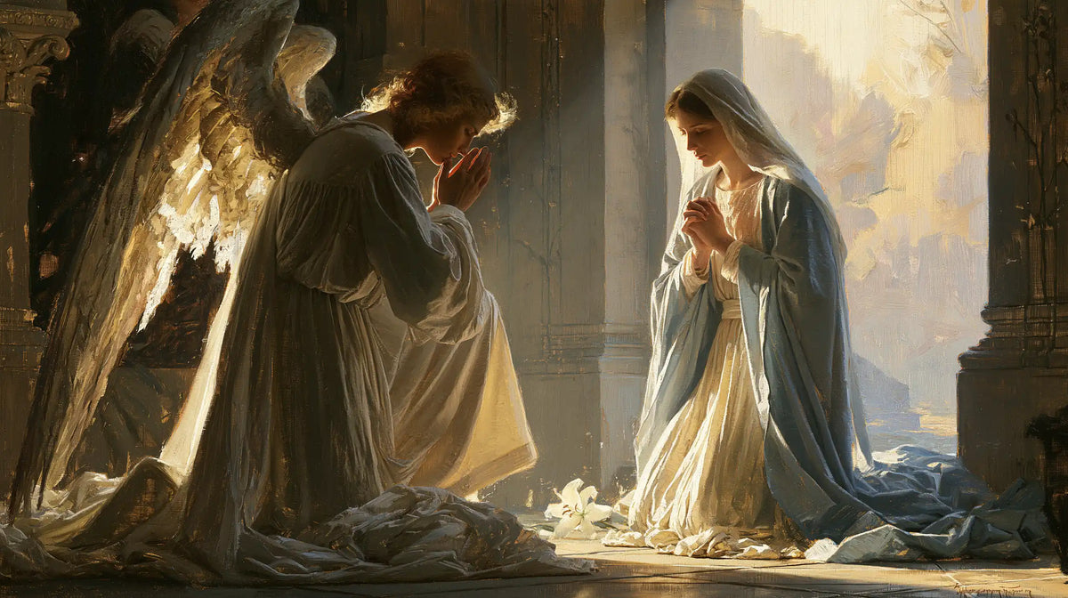 the Annunciation at dawn in The Annunciation at Dawn style, landscape Christian artwork no. 3
