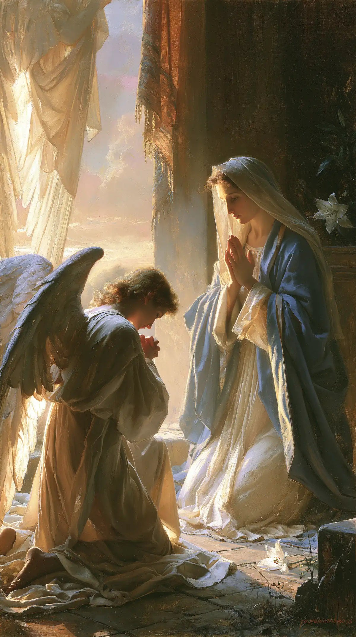 the Annunciation at dawn in The Annunciation at Dawn style, portrait Christian artwork no. 1