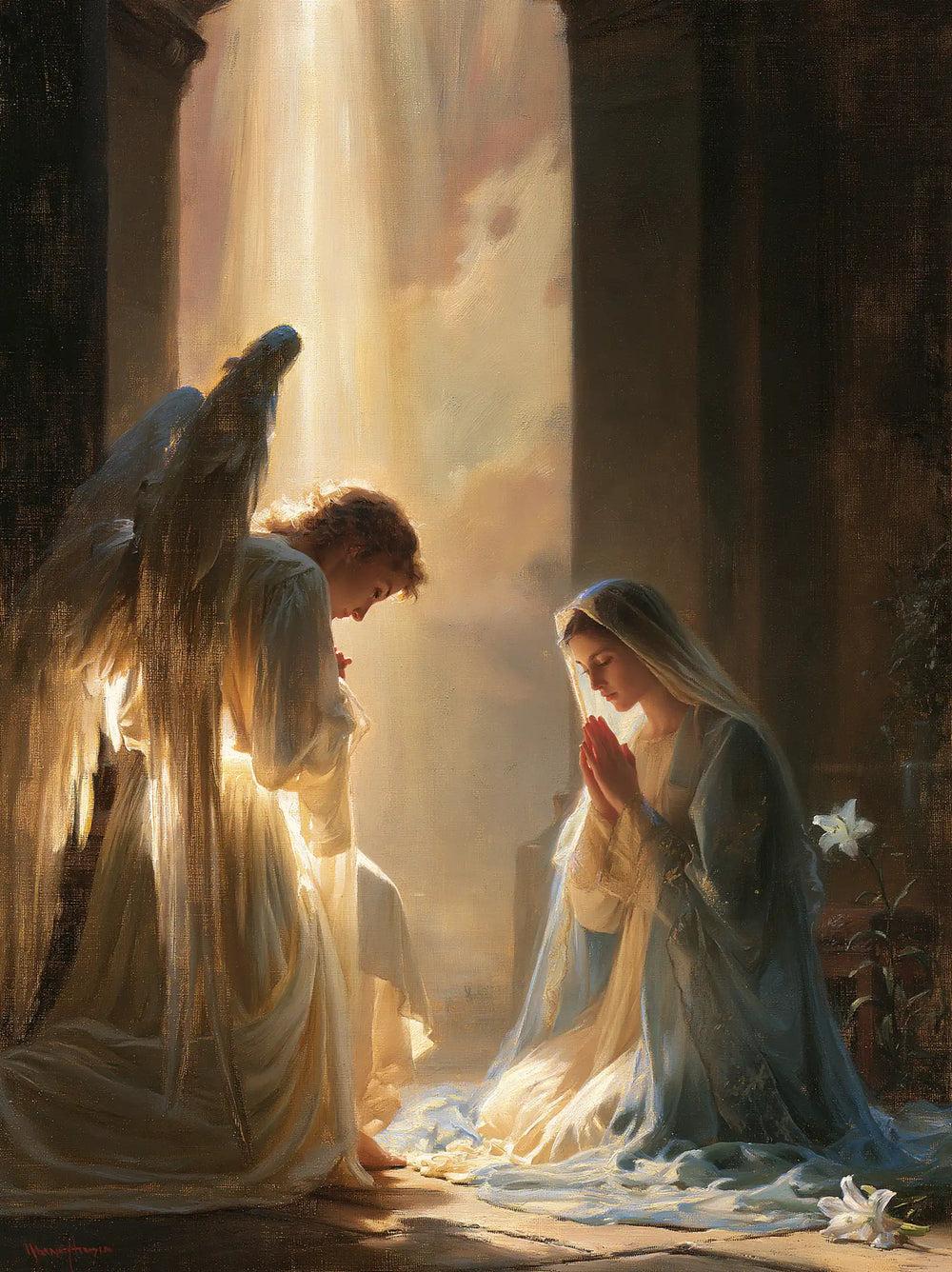 the Annunciation at dawn in The Annunciation at Dawn style, portrait Christian artwork no. 12