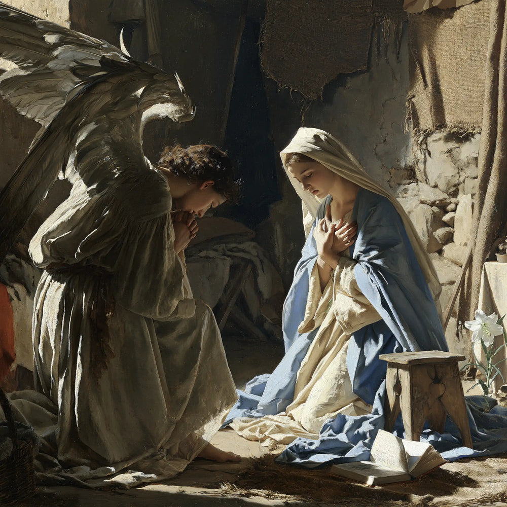 the Annunciation in the chamber at Nazareth in The Chamber in Nazareth style, square Christian artwork no. 1