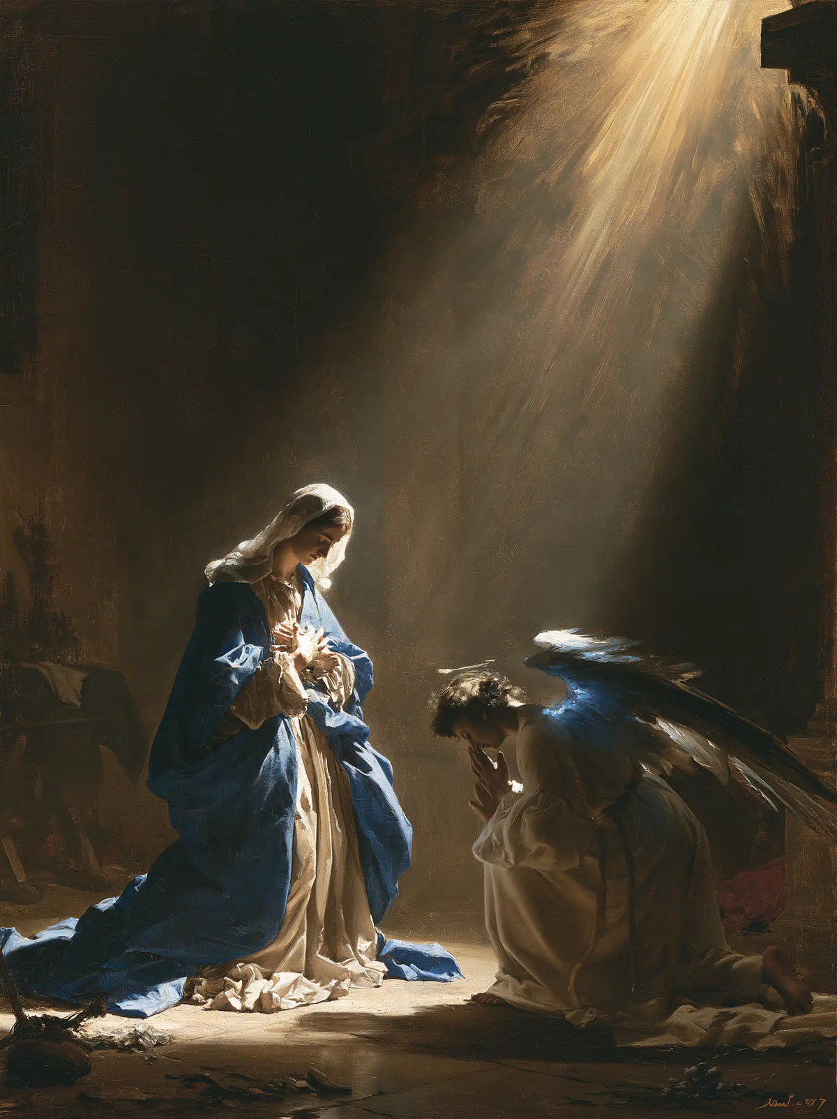 divine light descending upon Mary at the Annunciation in Divine Light Descending upon Mary style, portrait Christian artwork no. 17