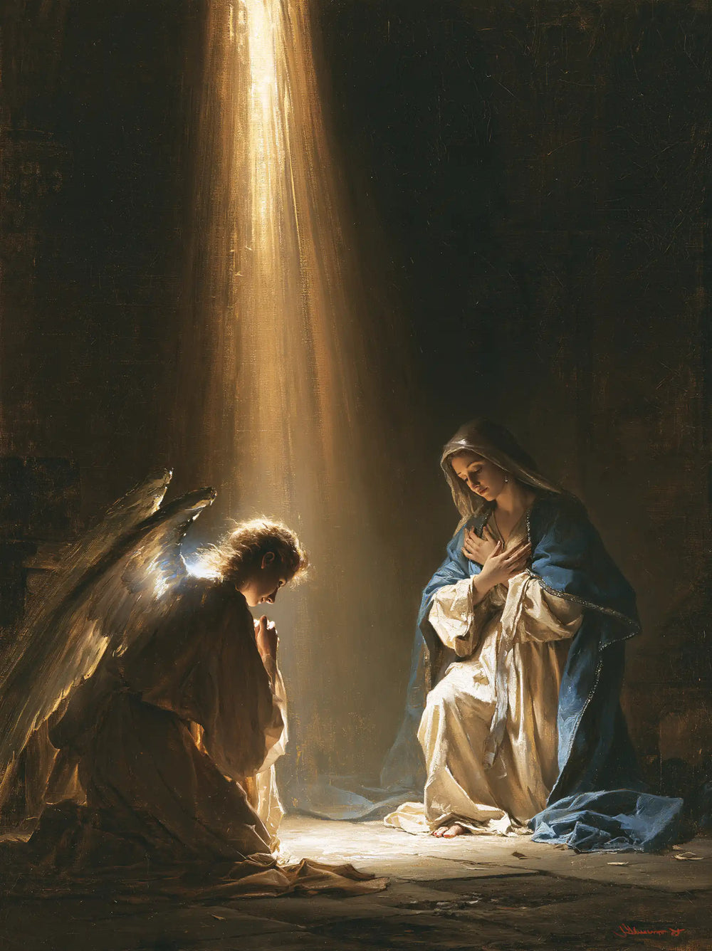 divine light descending upon Mary at the Annunciation in Divine Light Descending upon Mary style, portrait Christian artwork no. 19