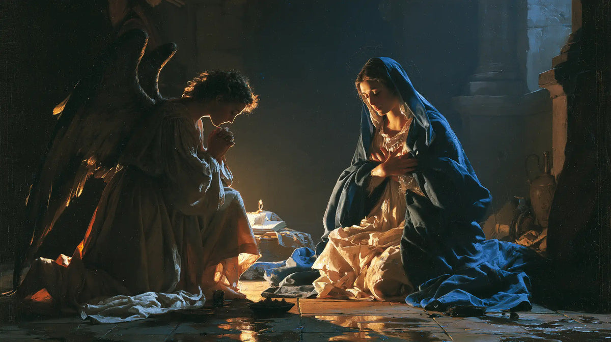 The Annunciation — Rose Folds in the Blue Night