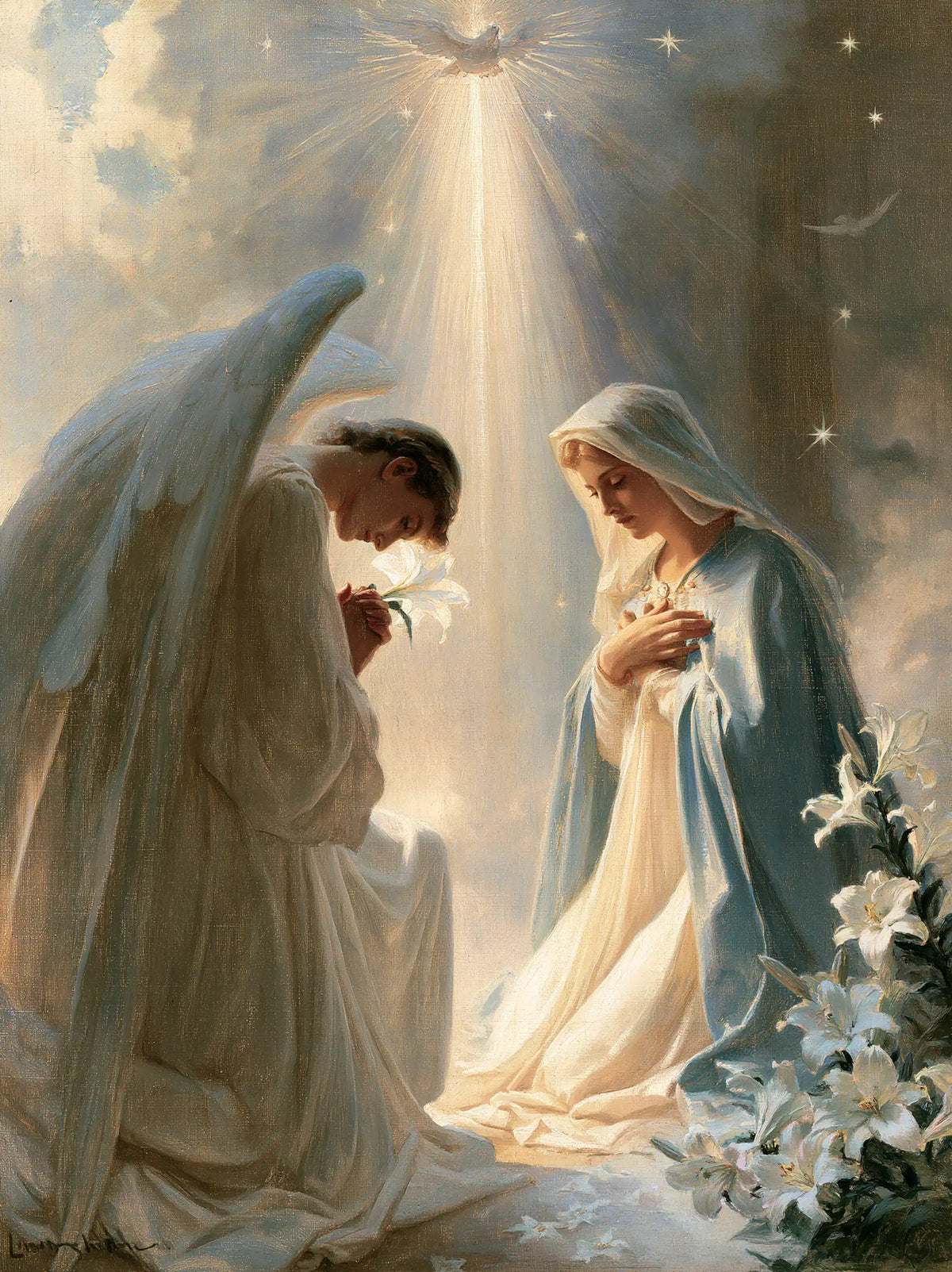 the Annunciation in a symbolist composition in Symbolist style, portrait Christian artwork no. 22
