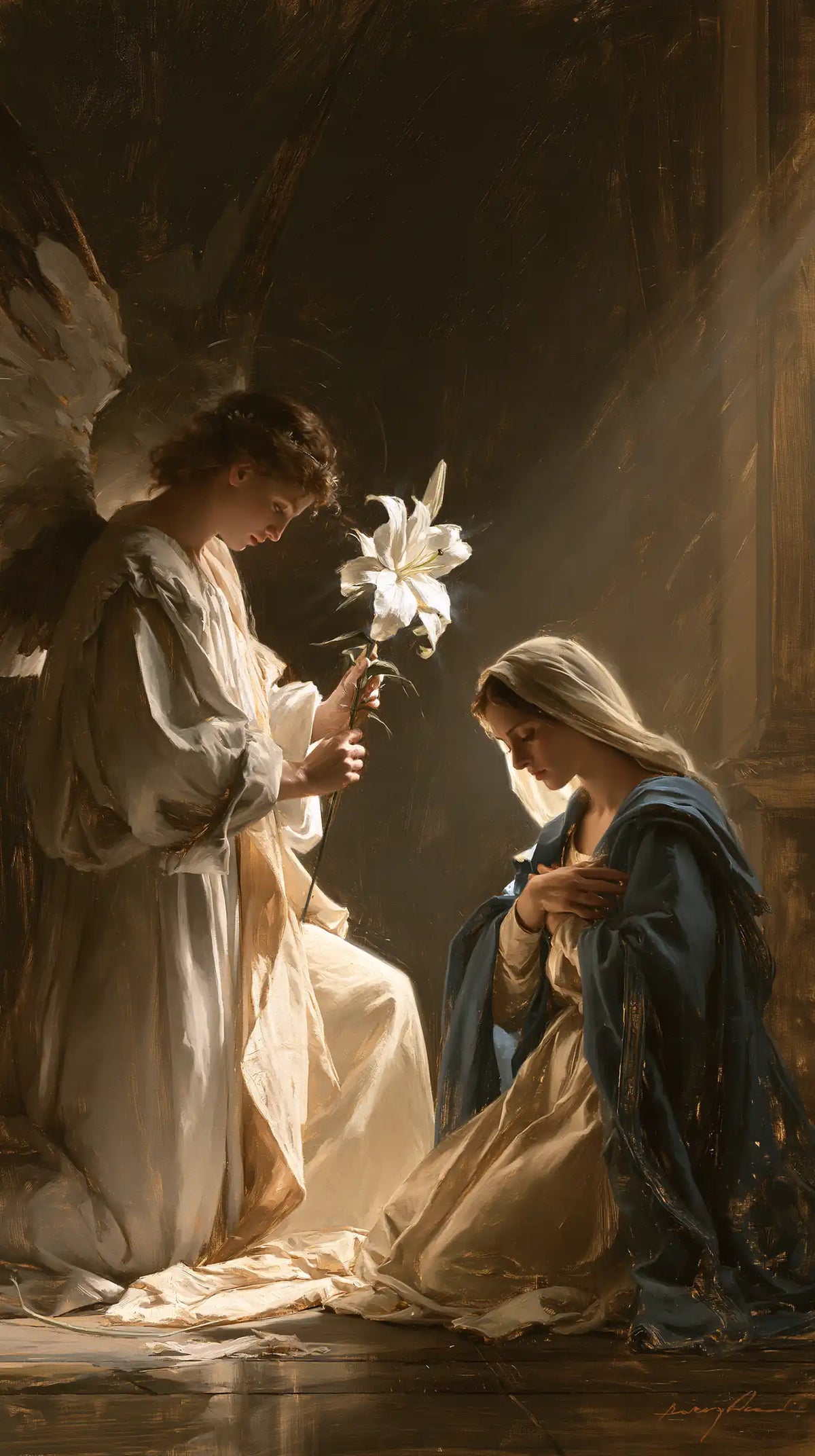 the Annunciation with the white lily as a central symbol in The White Lily as Symbol style, portrait Christian artwork no. 3