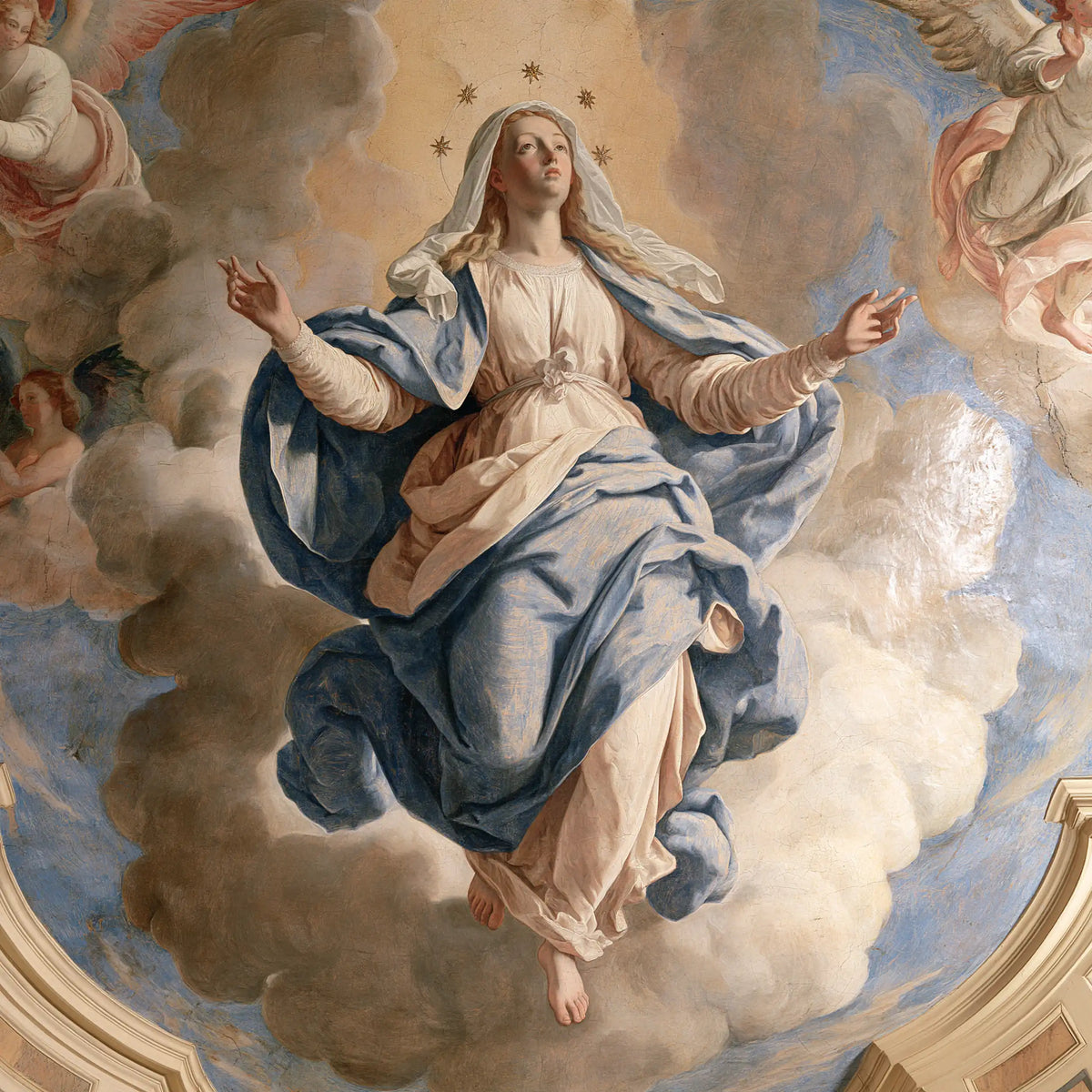 The Assumption of Mary — Grace in the Patinated Oval
