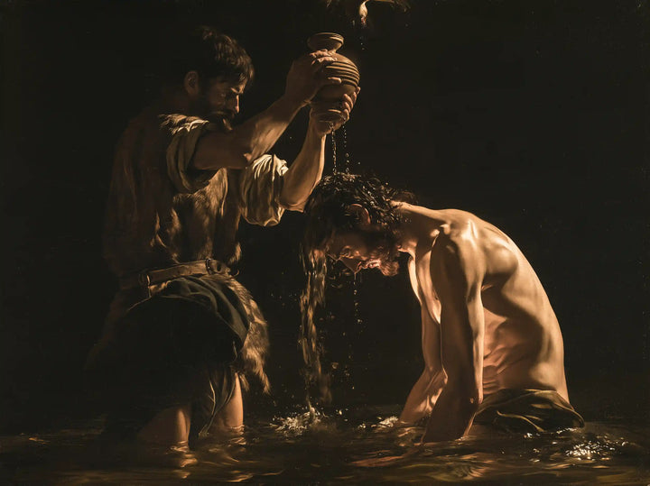 The Baptism of Jesus – Caravaggio Tenebrism · Kneeling in the Jordan · Landscape no. 1