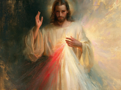 Divine Mercy Jesus in an impressionist atmosphere in Impressionist style, landscape Christian artwork no. 2