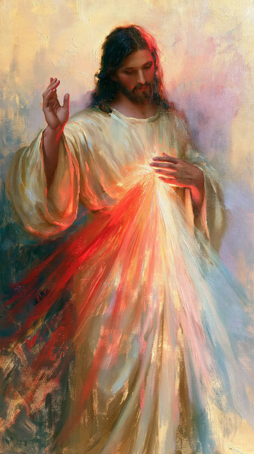 Divine Mercy Jesus in an impressionist atmosphere in Impressionist style, portrait Christian artwork no. 1