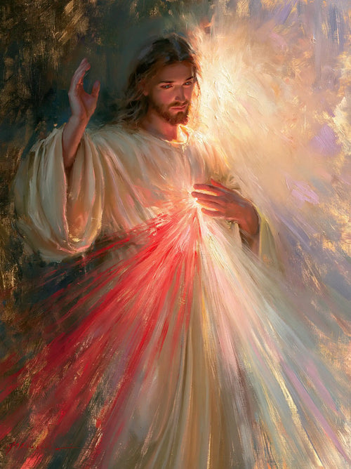 Divine Mercy Jesus in an impressionist atmosphere in Impressionist style, portrait Christian artwork no. 6