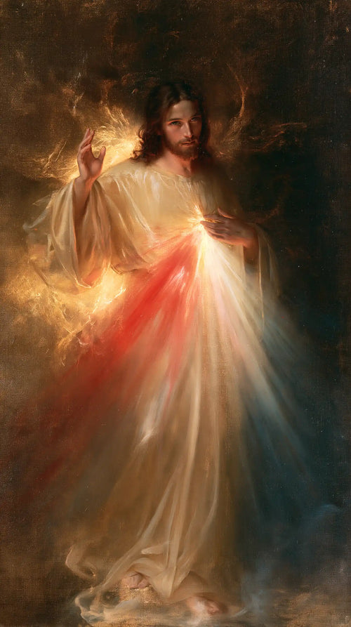 Divine Mercy Jesus raising his hand in blessing in Jesus Blessing style, portrait Christian artwork no. 2