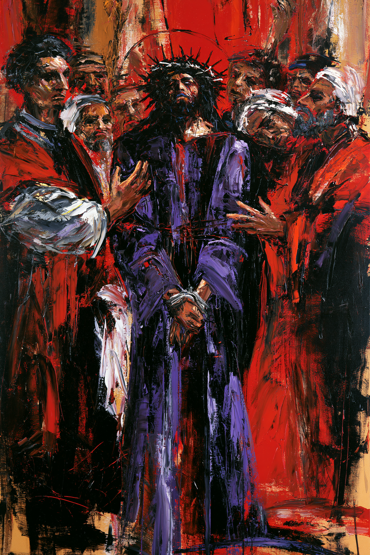 Ecce Homo — The Blue Robe Amid White Scratches