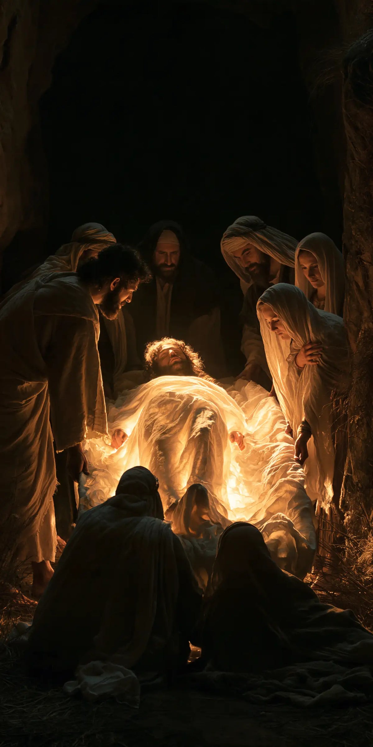 Entombment of Jesus Christ in Divine Light style, portrait Christian artwork no. 3