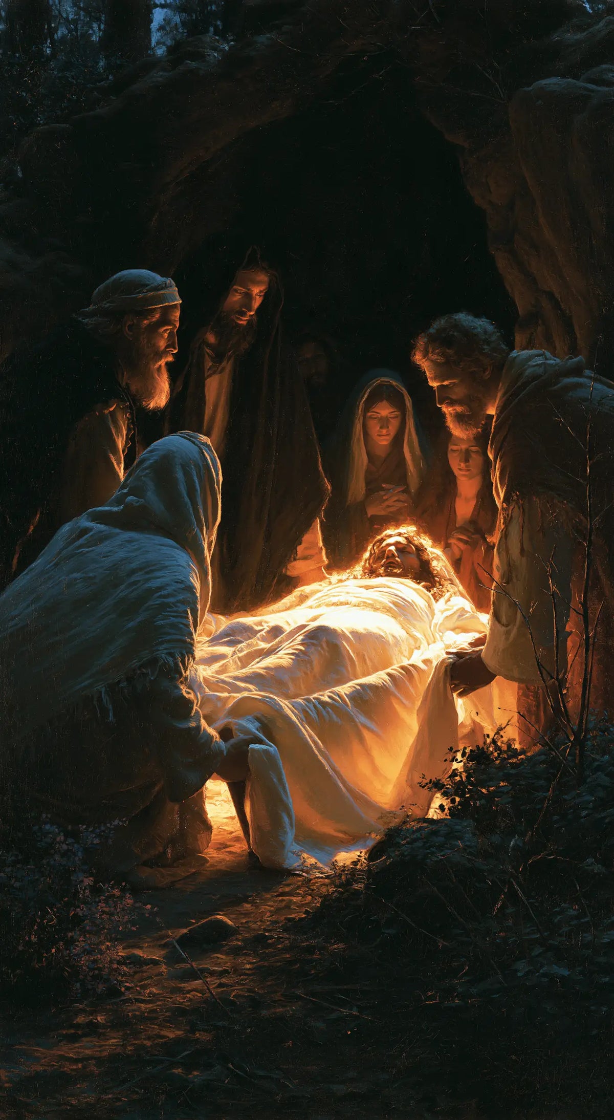 Entombment of Jesus Christ in Divine Light style, portrait Christian artwork no. 6