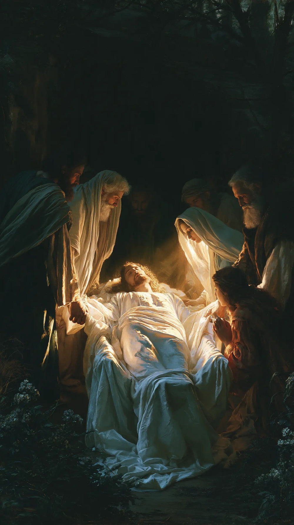 Entombment of Jesus Christ in Divine Light style, portrait Christian artwork no. 11