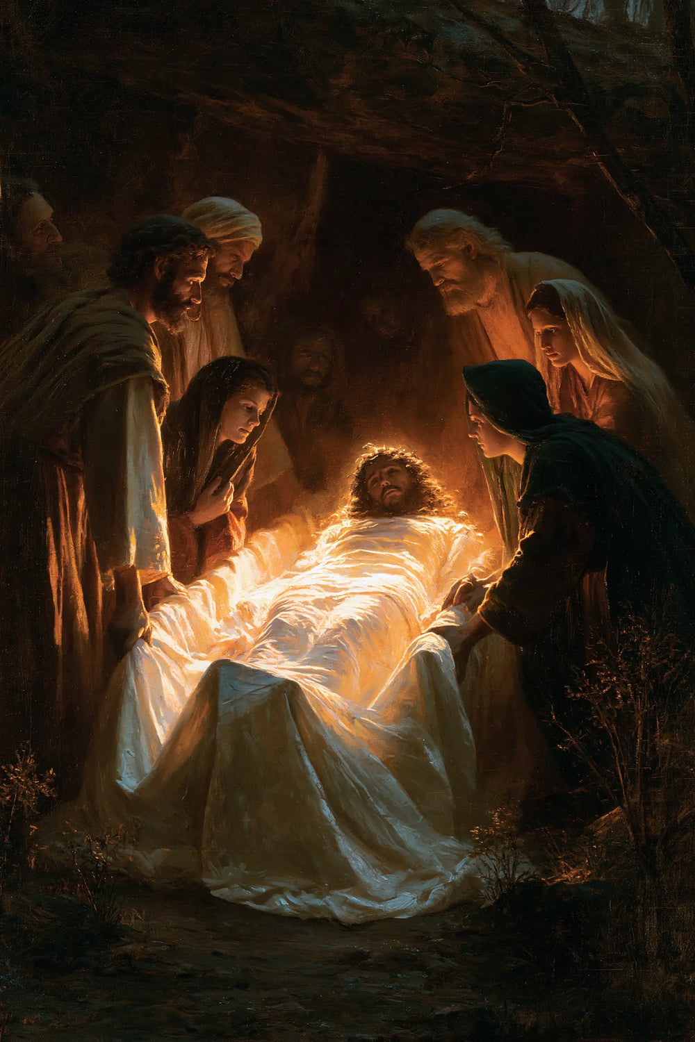 Entombment of Jesus Christ in Divine Light style, portrait Christian artwork no. 15