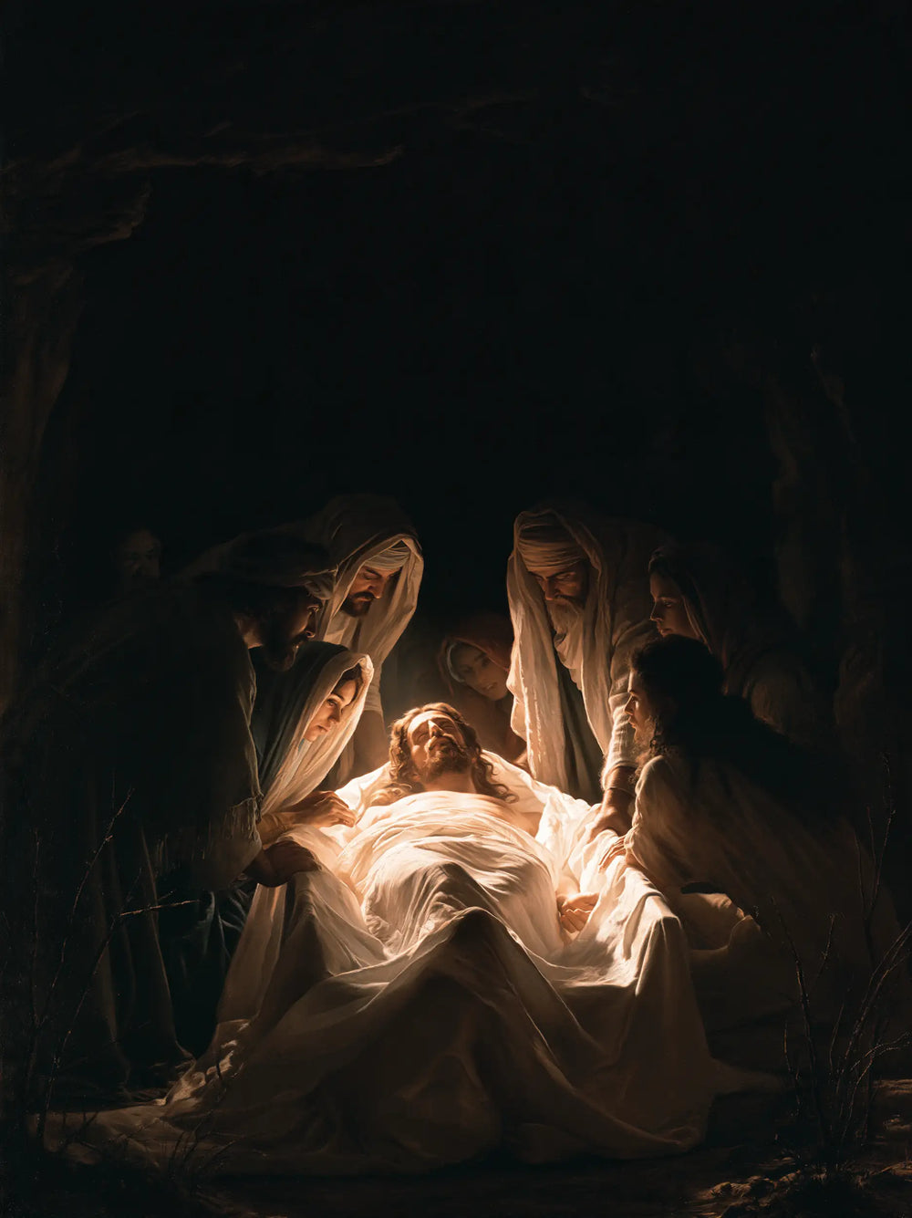 Entombment of Jesus Christ in Divine Light style, portrait Christian artwork no. 16
