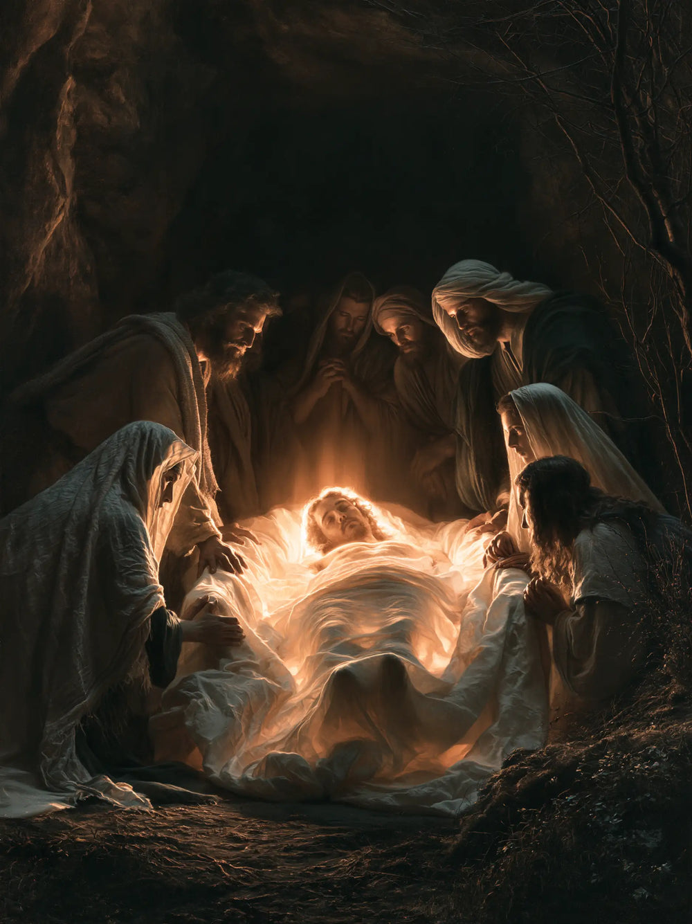 Entombment of Jesus Christ in Divine Light style, portrait Christian artwork no. 18