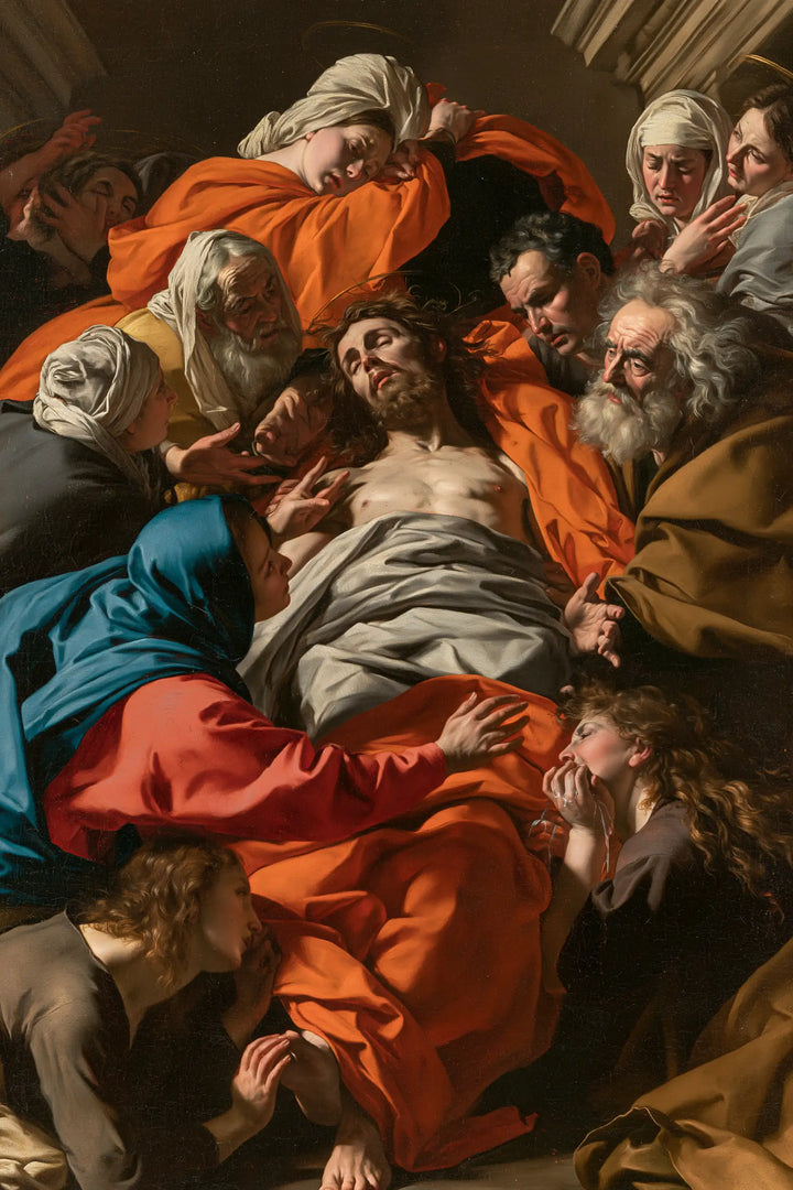 The Entombment of Jesus Christ — Fiery Drapes Around the Resting Christ