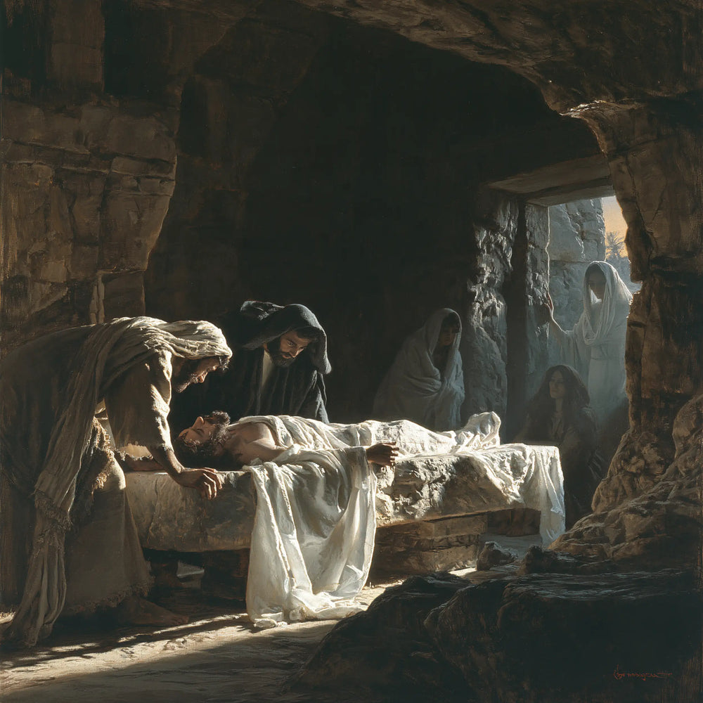 Entombment of Jesus Christ in Inside the Tomb style, square Christian artwork no. 3