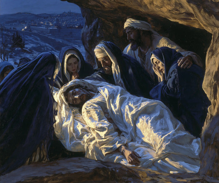 The Entombment of Jesus Christ — Crumpled White Beneath Blue Veils