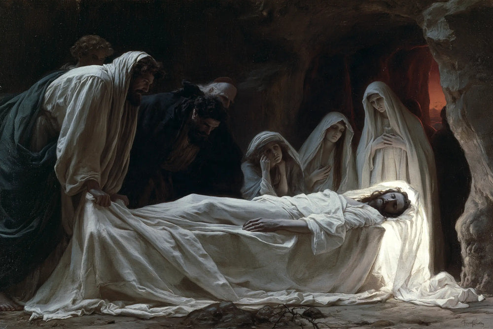 Entombment of Jesus Christ in Symbolist style, landscape Christian artwork no. 8