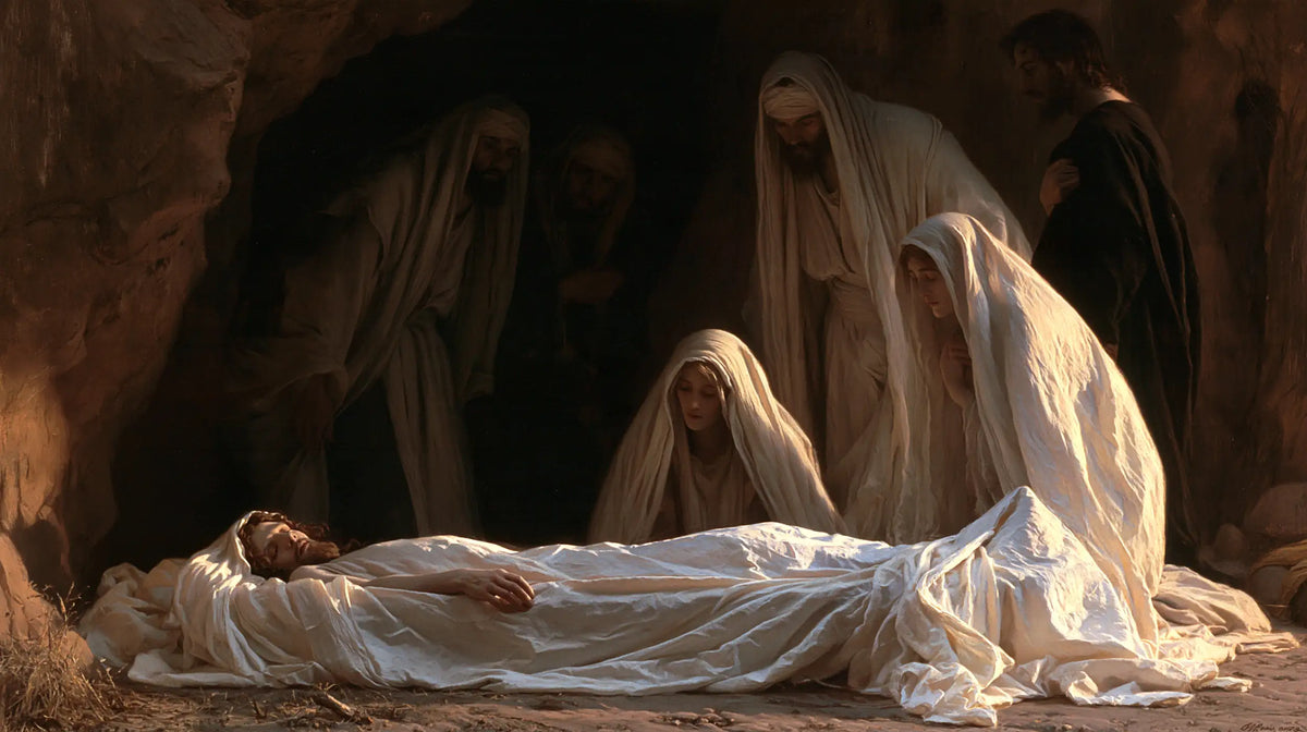 Entombment of Jesus Christ in Symbolist style, landscape Christian artwork no. 9