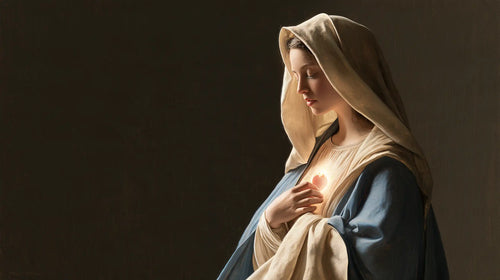 the Immaculate Heart of Mary in a minimalist composition in Contemporary Minimalism style, landscape Christian artwork no. 11