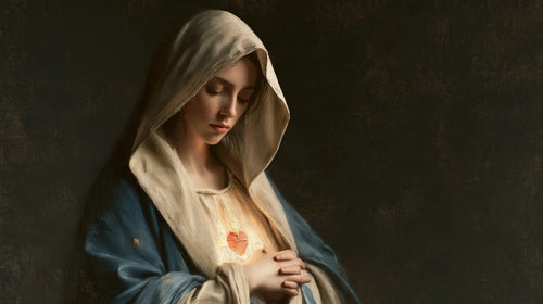 the Immaculate Heart of Mary in a minimalist composition in Contemporary Minimalism style, landscape Christian artwork no. 12