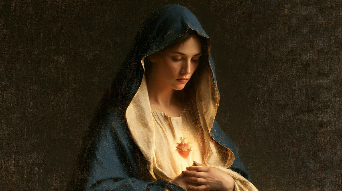 the Immaculate Heart of Mary in a minimalist composition in Contemporary Minimalism style, landscape Christian artwork no. 14