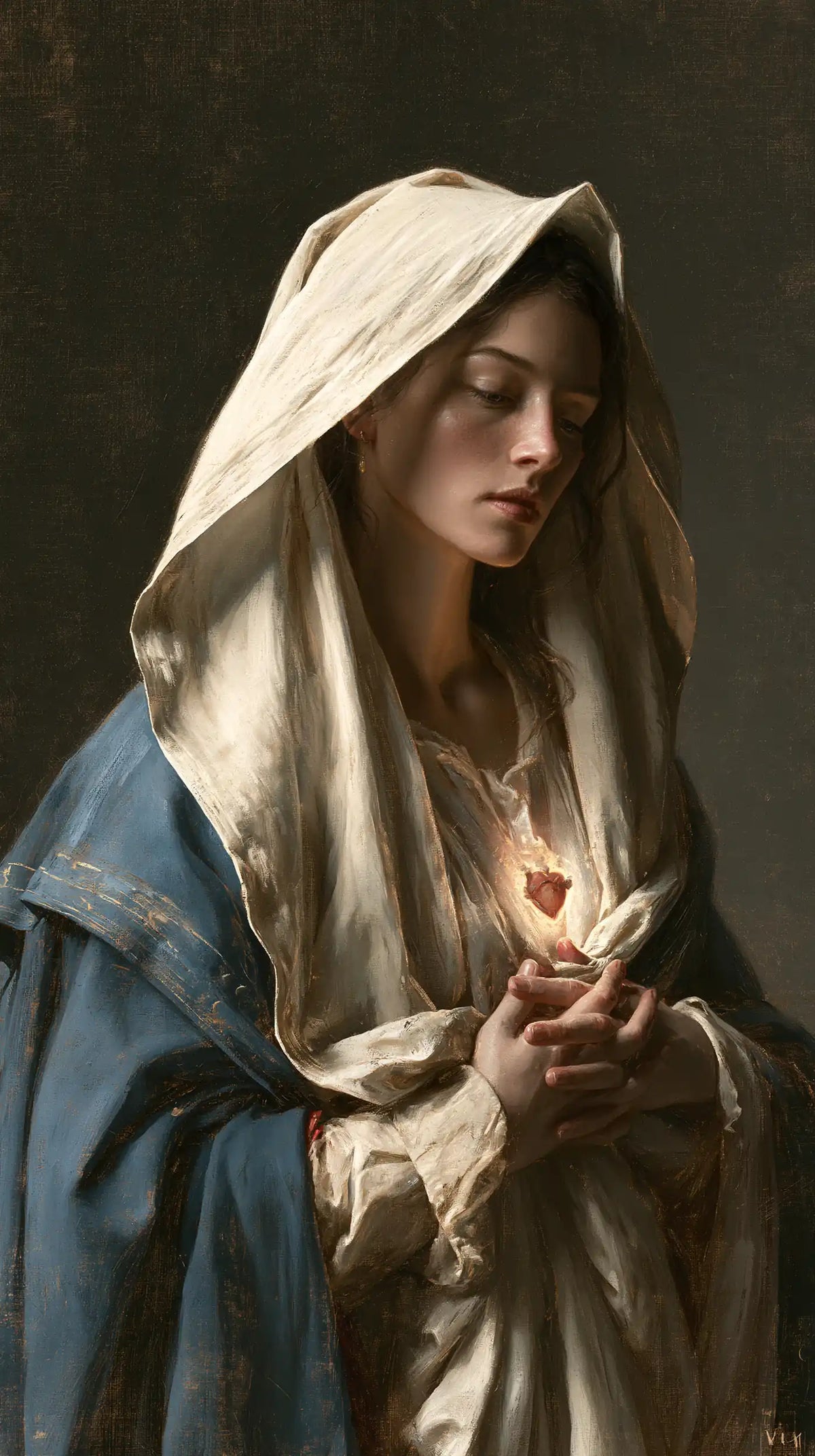 the Immaculate Heart of Mary in a minimalist composition in Contemporary Minimalism style, portrait Christian artwork no. 2