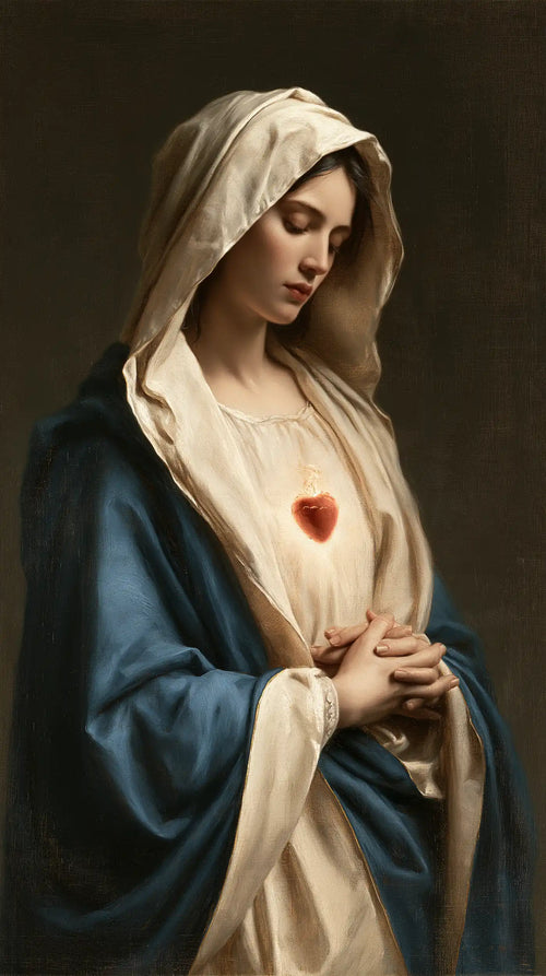 the Immaculate Heart of Mary in a minimalist composition in Contemporary Minimalism style, portrait Christian artwork no. 6