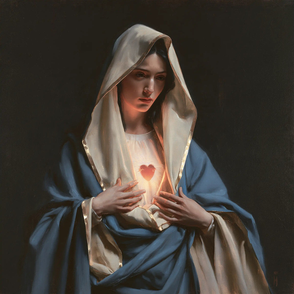 the Immaculate Heart of Mary in a minimalist composition in Contemporary Minimalism style, square Christian artwork no. 2