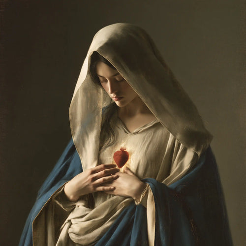 the Immaculate Heart of Mary in a minimalist composition in Contemporary Minimalism style, square Christian artwork no. 4