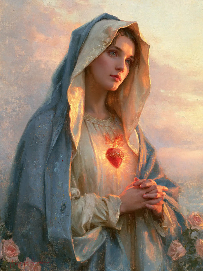 The Immaculate Heart of Mary — Clasped Hands Before the Pearly Sky