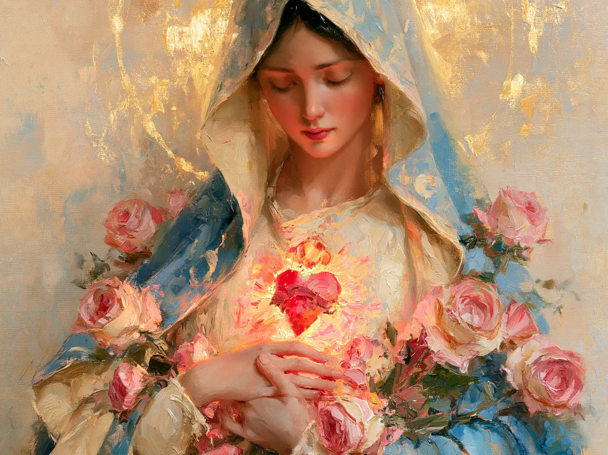 the Immaculate Heart of Mary in an impressionist atmosphere in Impressionist style, landscape Christian artwork no. 6
