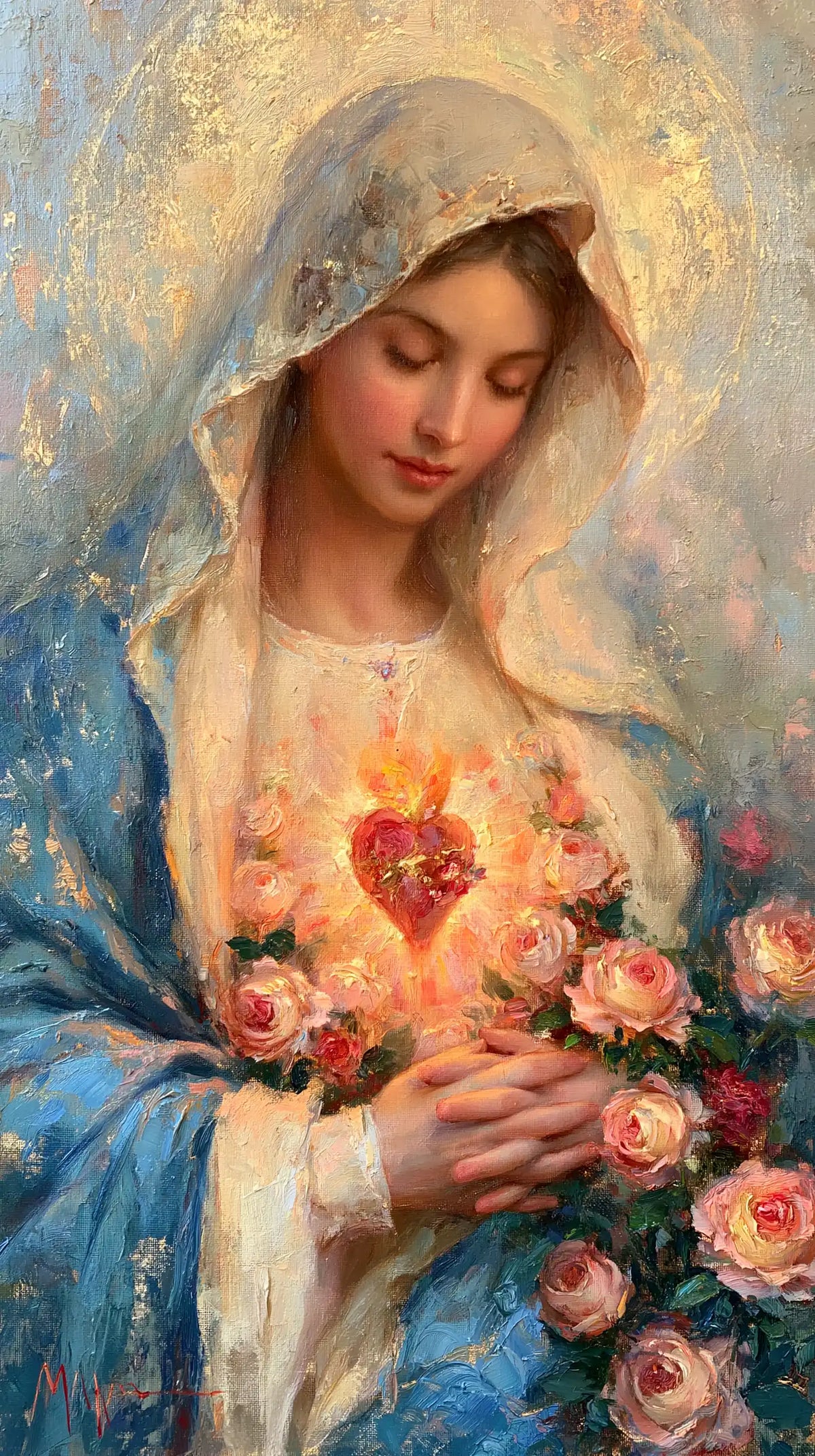 the Immaculate Heart of Mary in an impressionist atmosphere in Impressionist style, portrait Christian artwork no. 8