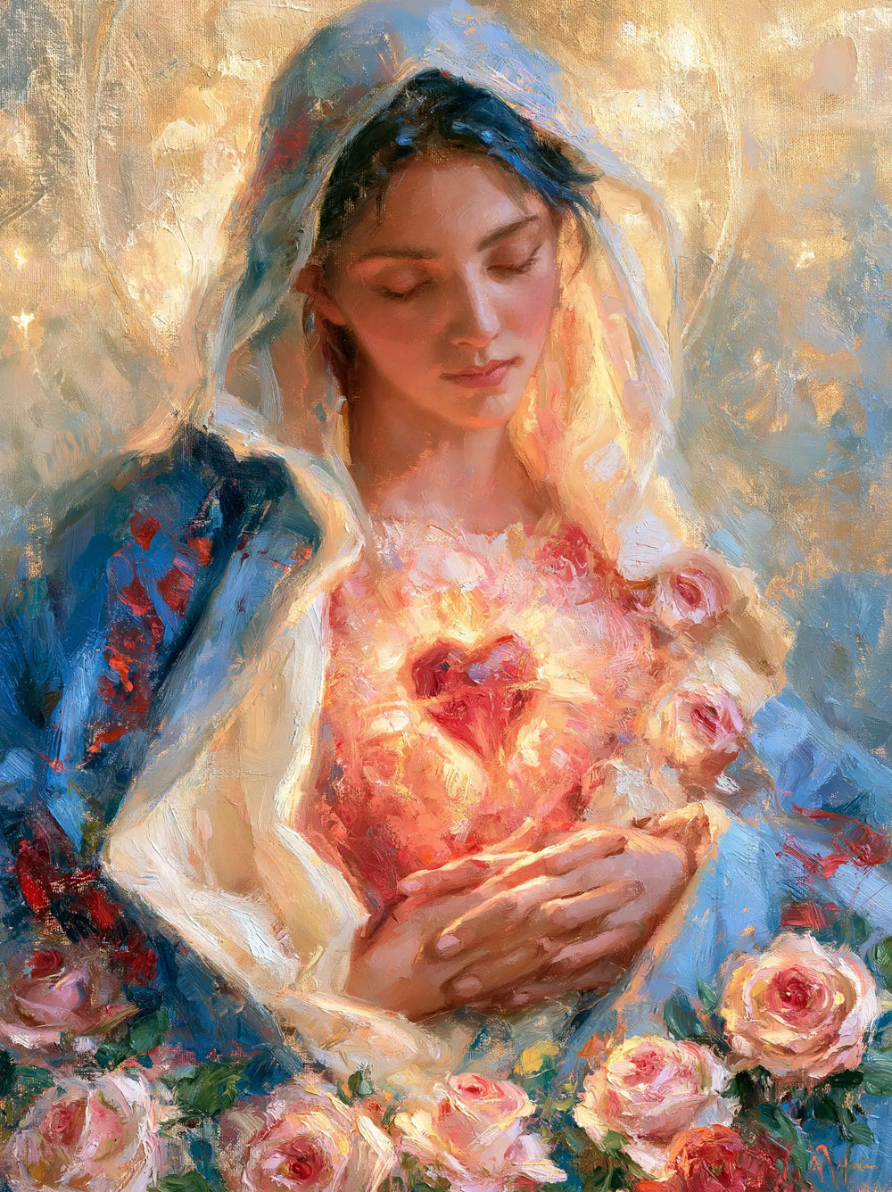 the Immaculate Heart of Mary in an impressionist atmosphere in Impressionist style, portrait Christian artwork no. 17