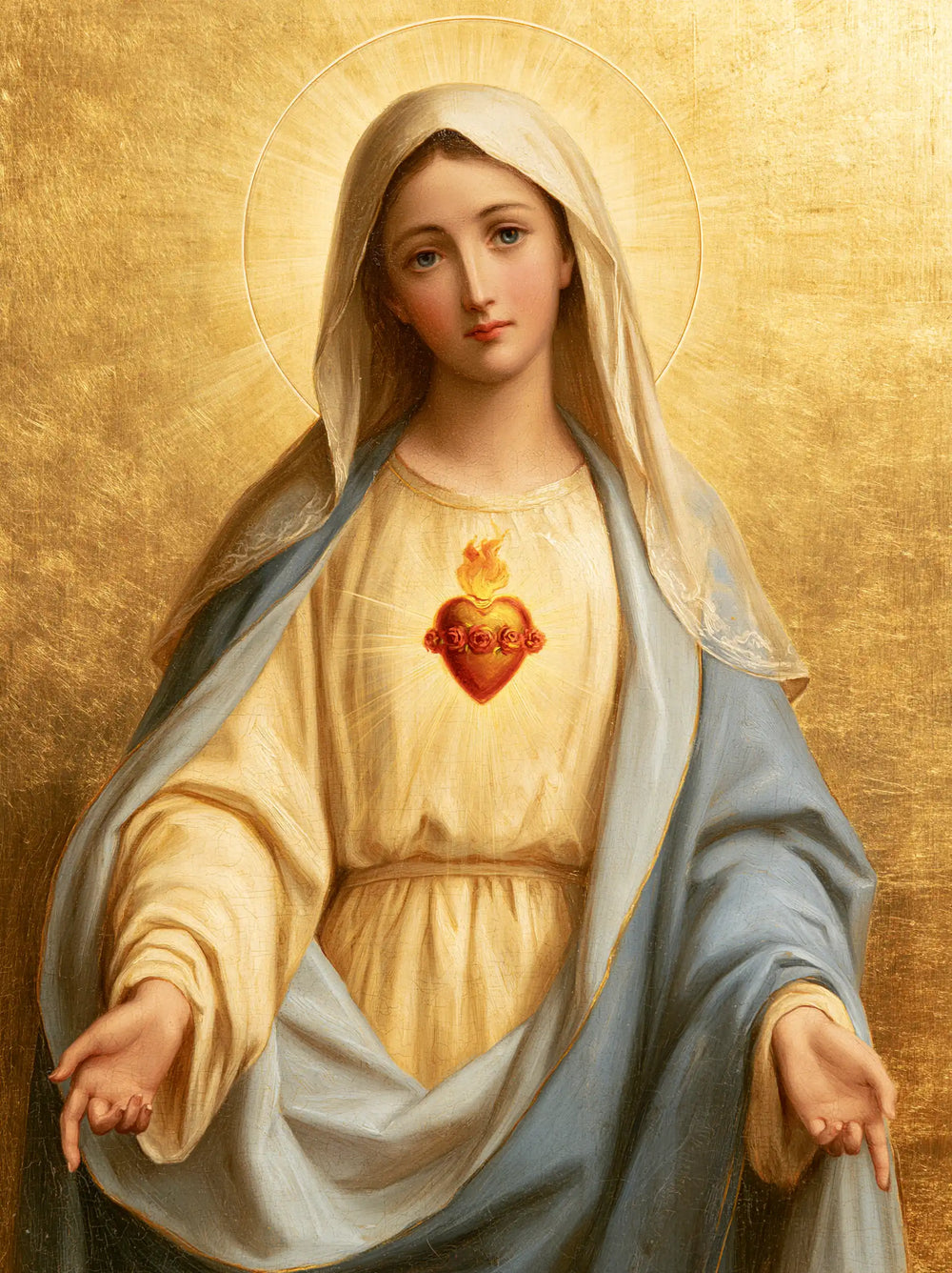 Mary revealing her Immaculate Heart in Sacred Gold style, portrait Christian artwork no. 18