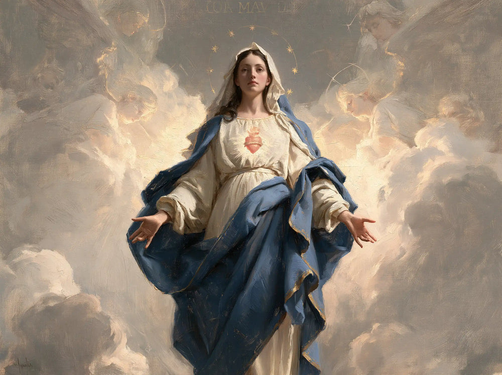 the Immaculate Heart of Mary in a monumental sacred view in Sacred Monumental View style, landscape Christian artwork no. 5
