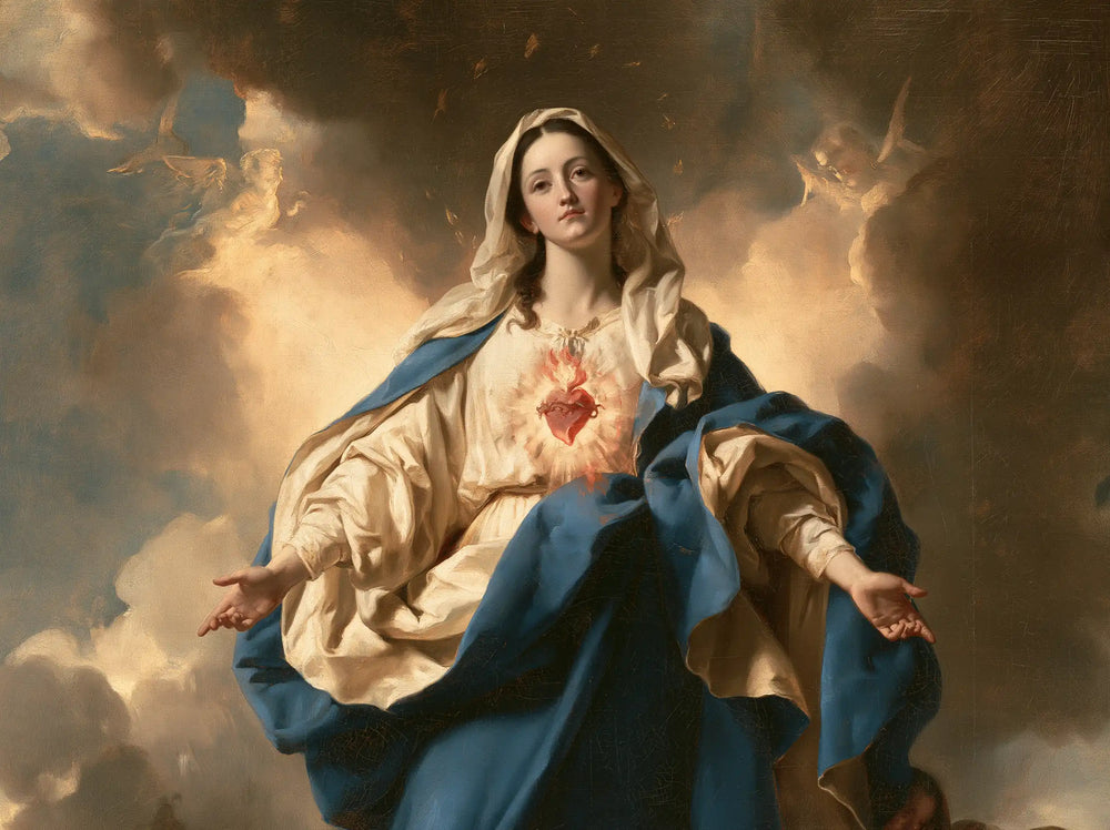 the Immaculate Heart of Mary in a monumental sacred view in Sacred Monumental View style, landscape Christian artwork no. 6