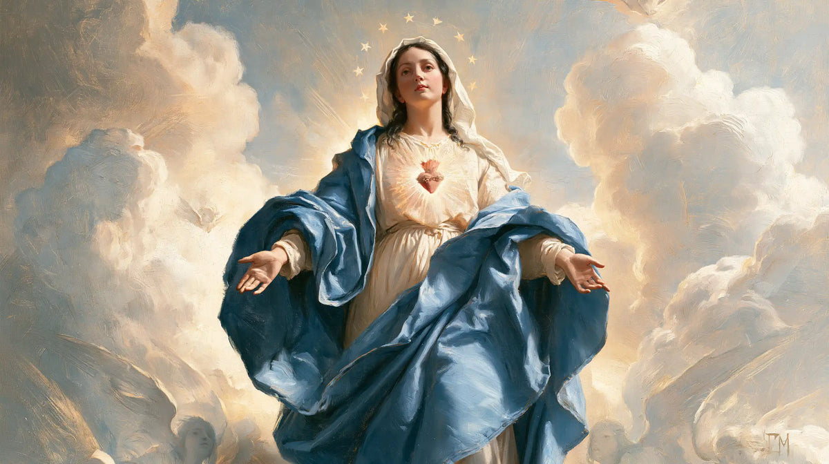 the Immaculate Heart of Mary in a monumental sacred view in Sacred Monumental View style, landscape Christian artwork no. 13