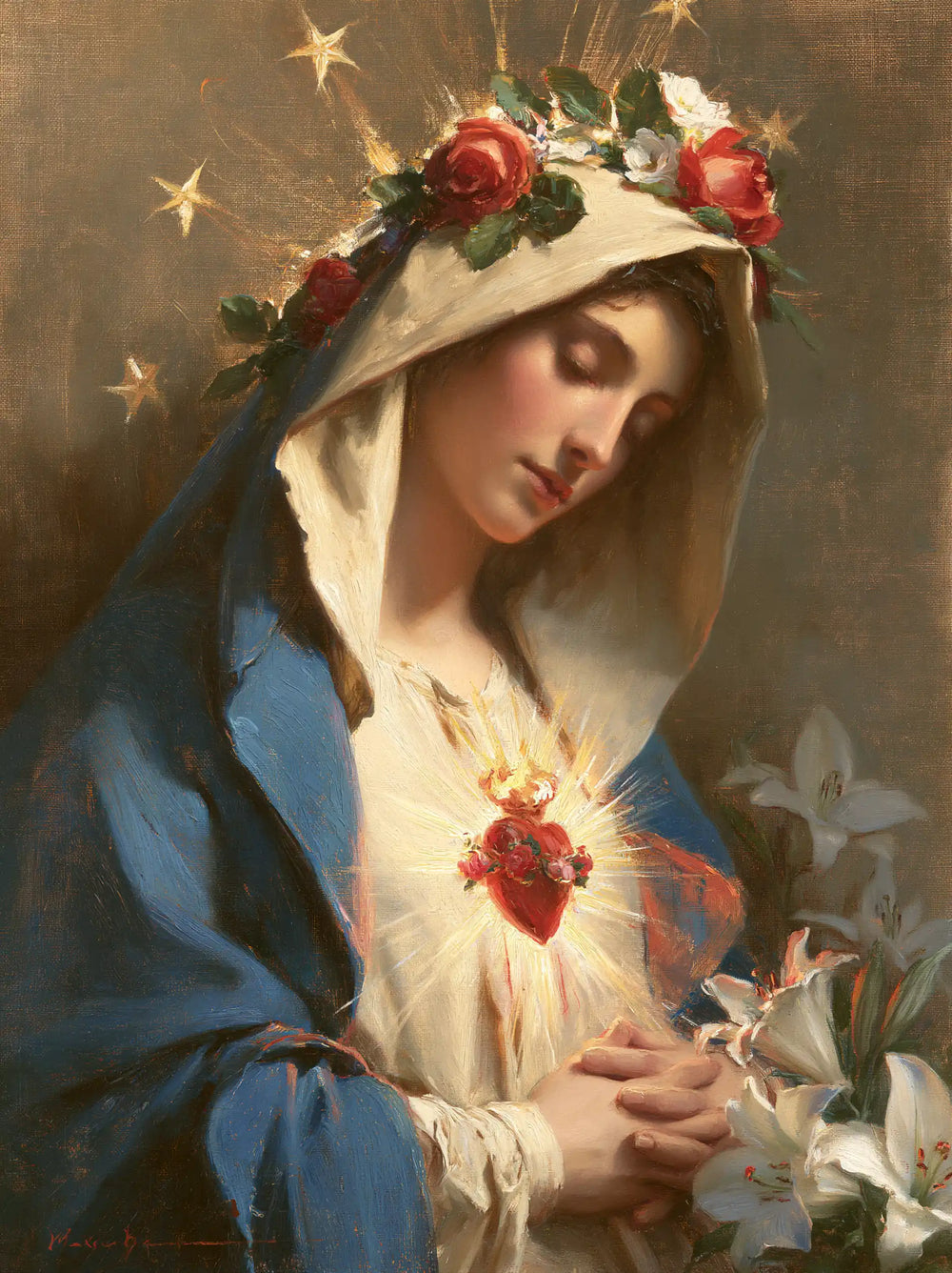 the Immaculate Heart of Mary in a symbolist composition in Symbolist style, portrait Christian artwork no. 18