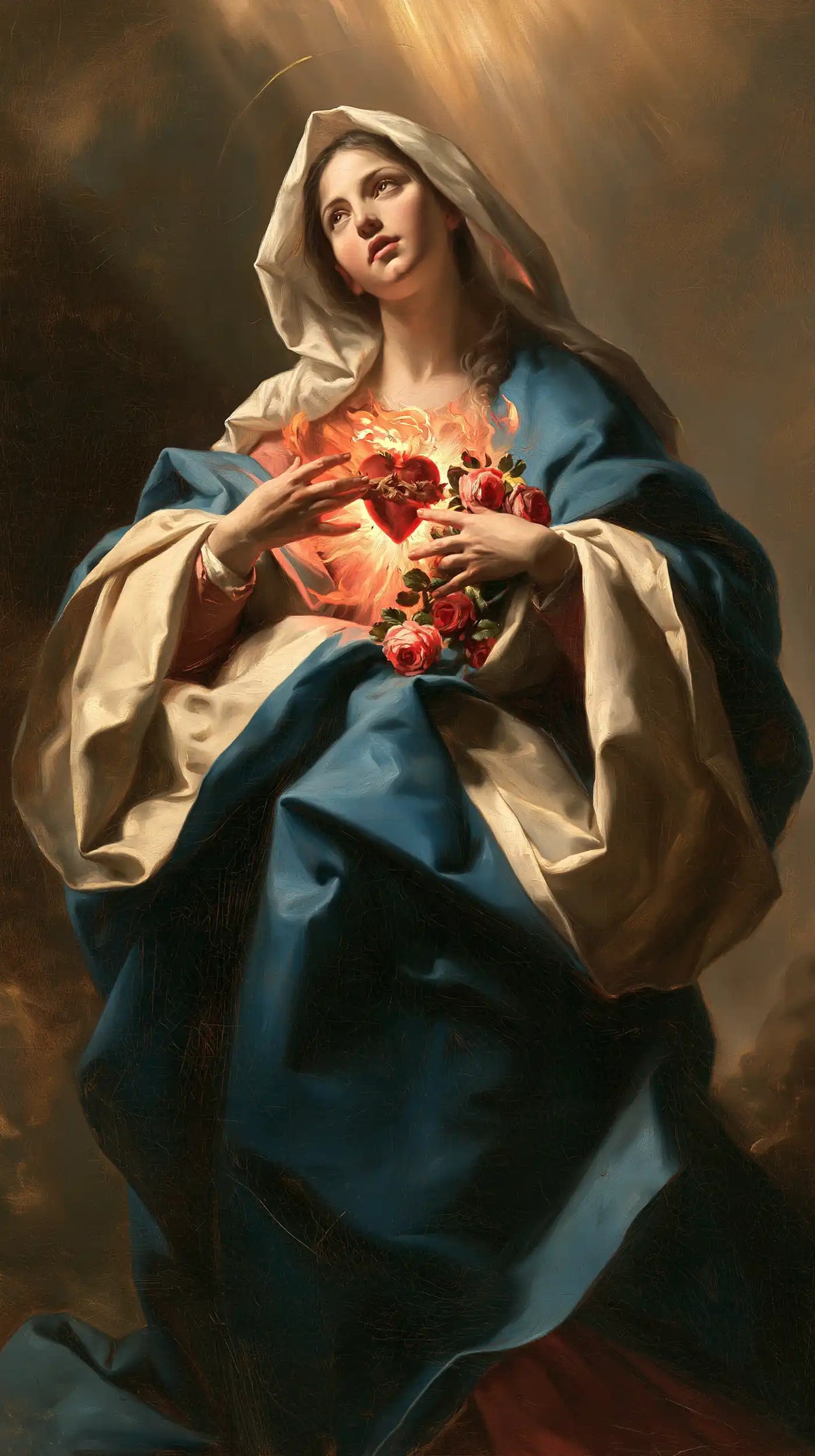 the Immaculate Heart of Mary in a theatrical Baroque scene in Theatrical Baroque style, portrait Christian artwork no. 5