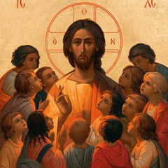 Jesus and the Children — The Solemn Face in the Orange Glow