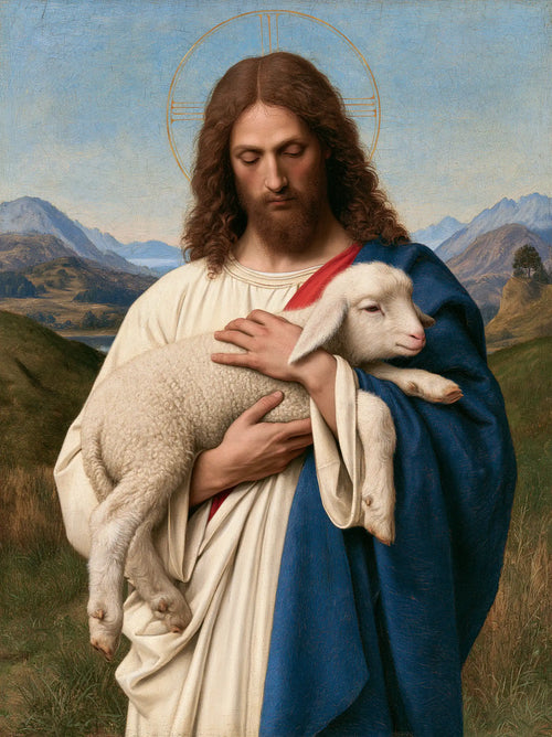 Jesus with a lamb in Florentine Renaissance style in Florentine Renaissance style, portrait Christian artwork no. 12