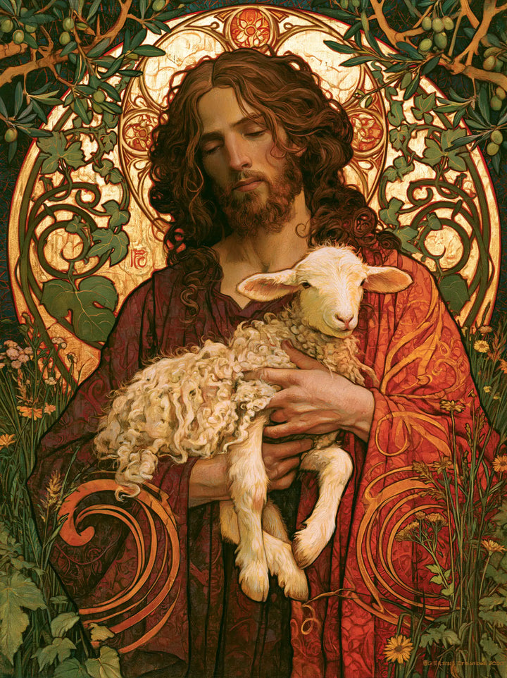 Jesus and the Lamb — The Shepherd in Coral Arabesques