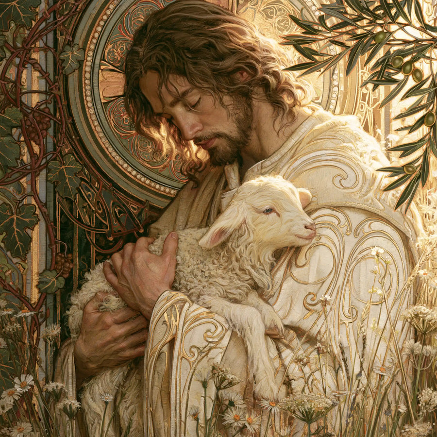 Jesus and the Lamb - Sacred Art Nouveau · Square n° 3