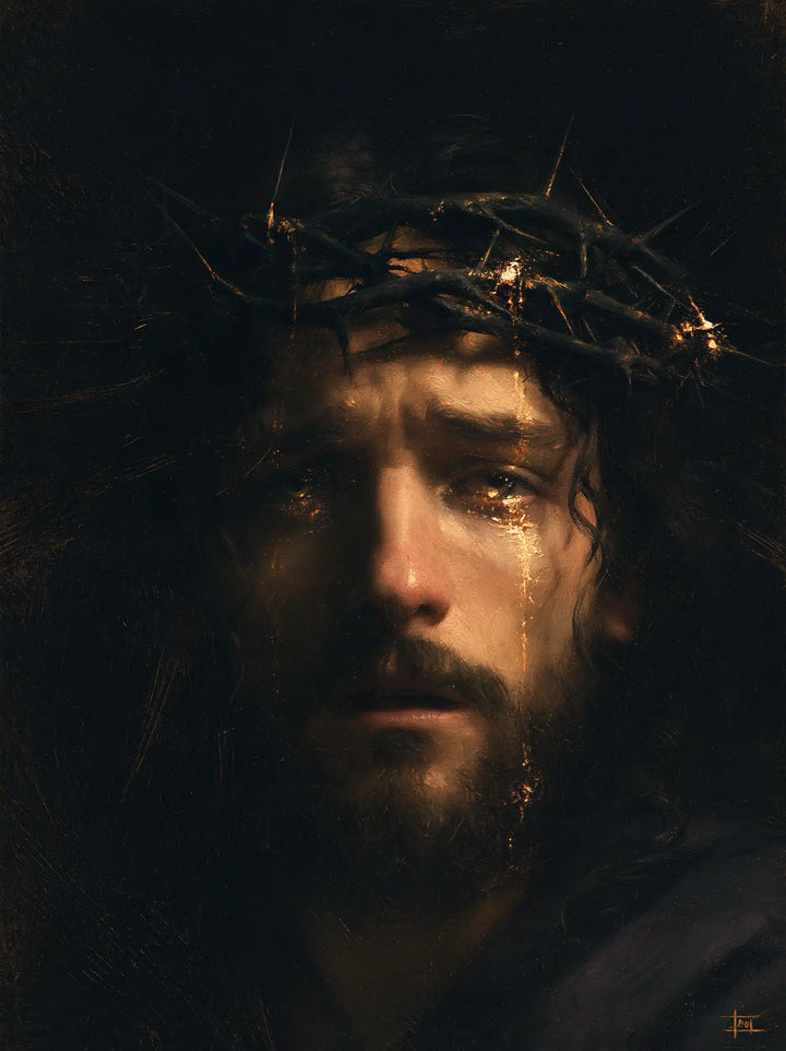 Jesus Crowned with Thorns — The Tear Suspended in Black