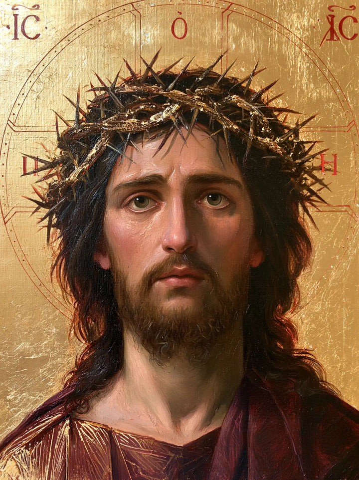 Jesus Crowned with Thorns — The Uplifted Gaze in Worn Gold